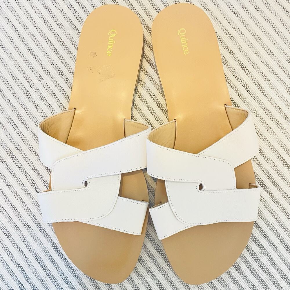 New Quince Sz 10 Italian Leather Cutout Slide Sandal Flats Ivory Bone - Picture 8 of 8
